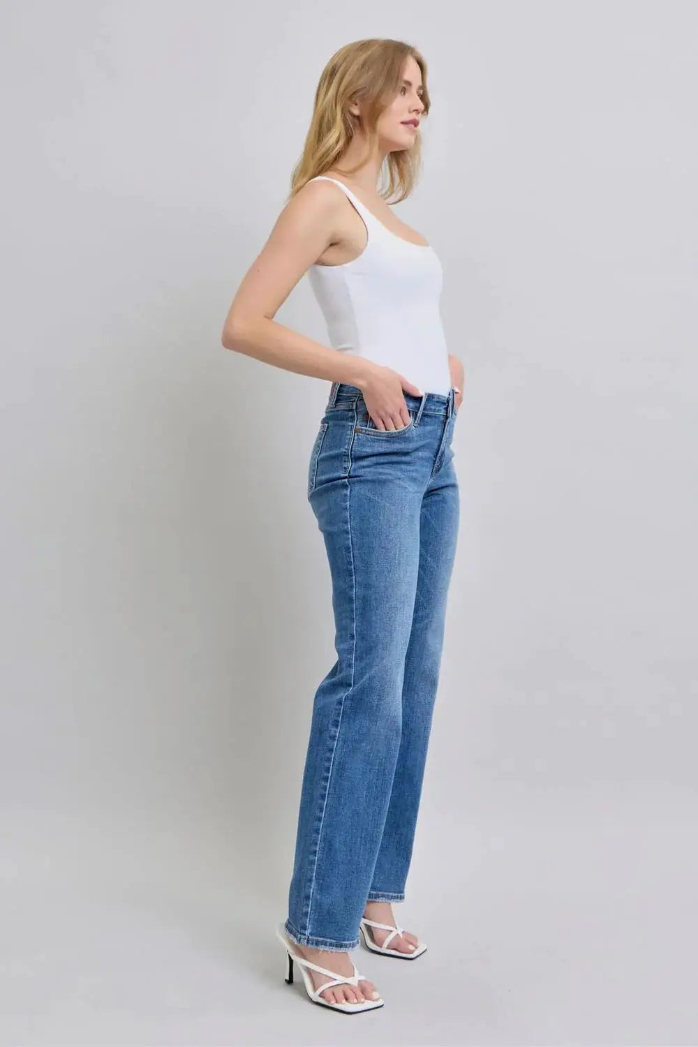 Judy Blue Judy Blue High Waisted V Front Vintage Wash 90's Straight Leg Denim Jeans - Jeans Judy Blue High Waisted V Front Vintage Wash 90's Straight Leg Denim Jeans