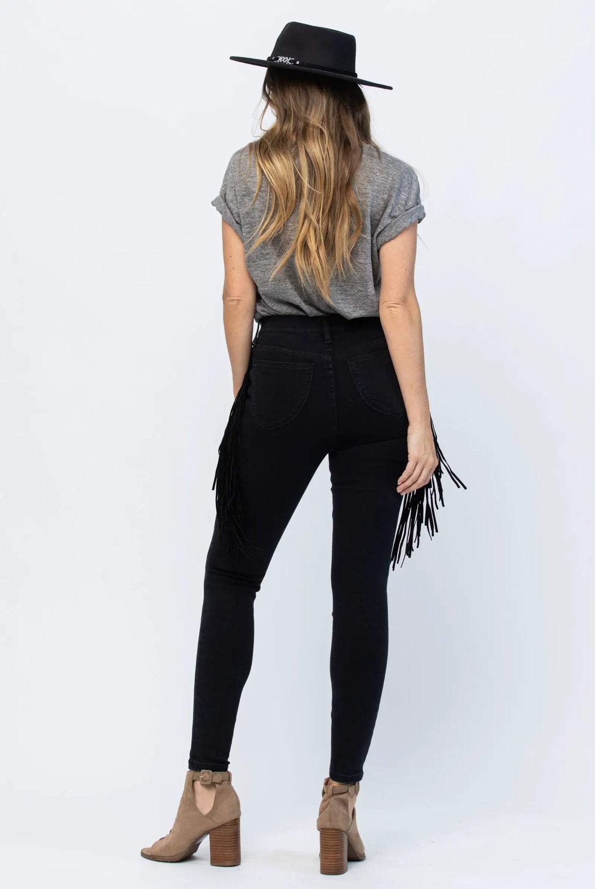 Judy Blue The Side Fringe Skinny Mid Rise Jegging - Jeans Judy Blue Black Jeggings with Side Fringe Skinny Leg MId Rise