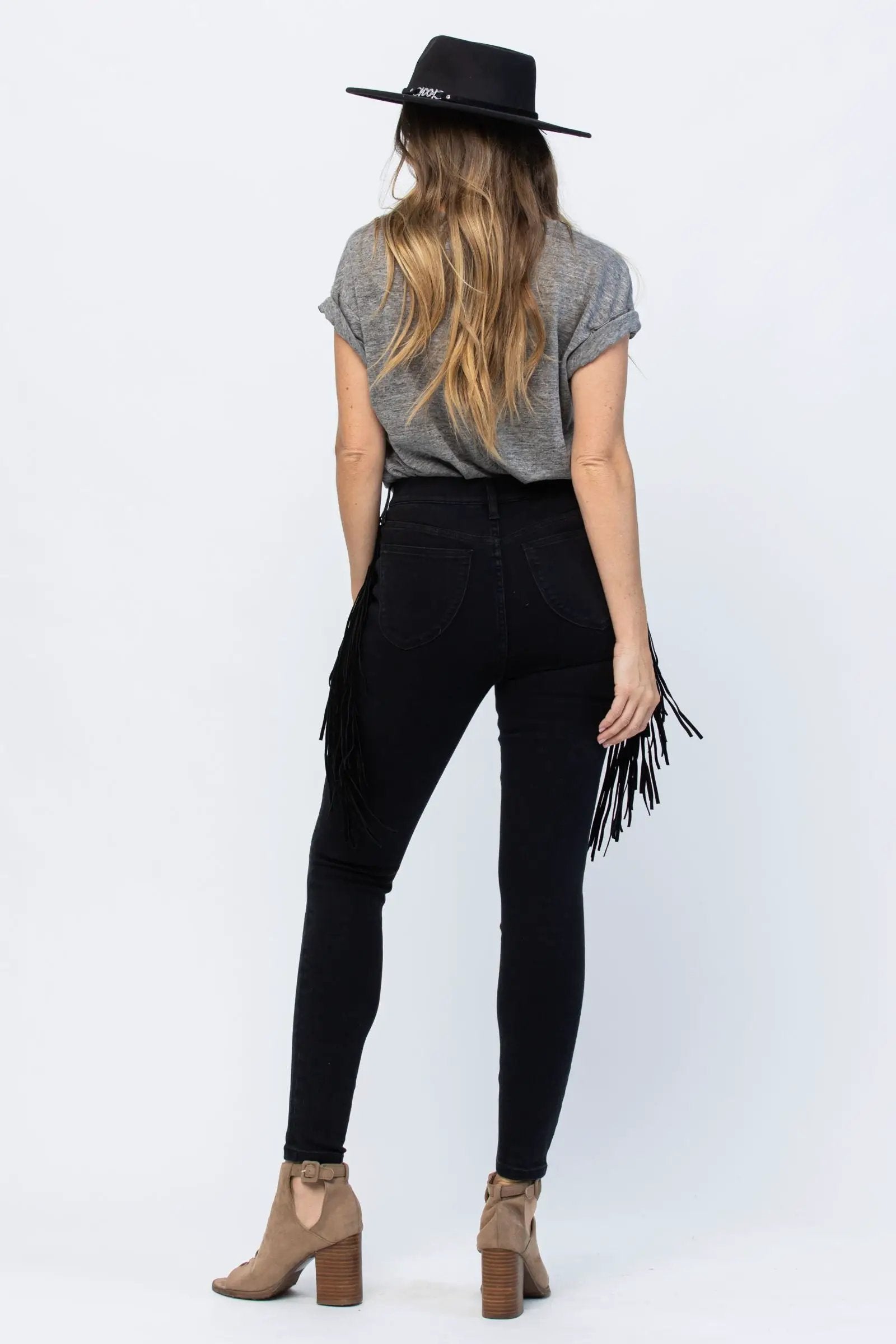 Judy Blue The Side Fringe Skinny Mid Rise Jegging - Jeans Judy Blue Black Jeggings with Side Fringe Skinny Leg MId Rise