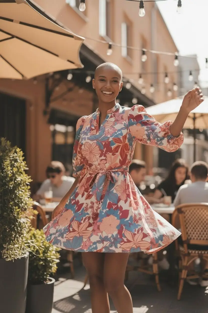 &MERCI Exclusive Blush Multi Floral Puff Sleeve Tie-Waist Mini Dress - Dresses