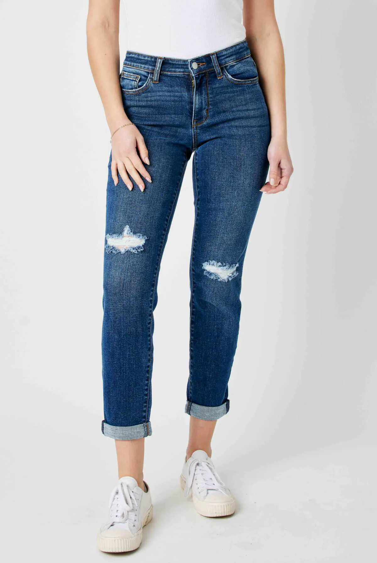 Judy Blue Judy Blue Mid Rise Destroyed Slim Fitting Denim Blue Jeans - Jeans Judy Blue Mid Rise Destroyed Slim Fitting Denim Blue Jeans