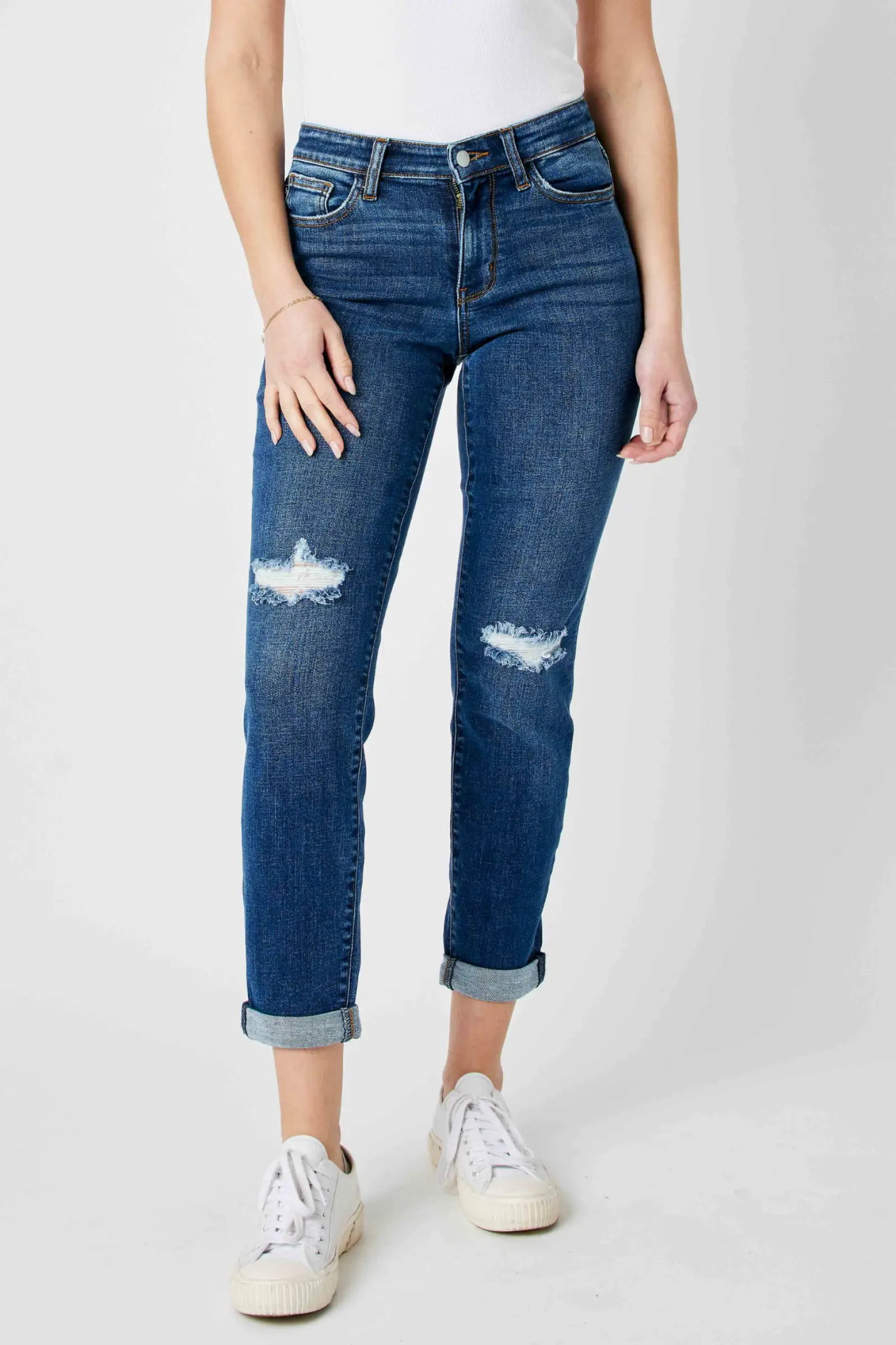 Judy Blue Judy Blue Mid Rise Destroyed Slim Fitting Denim Blue Jeans - Jeans Judy Blue Mid Rise Destroyed Slim Fitting Denim Blue Jeans