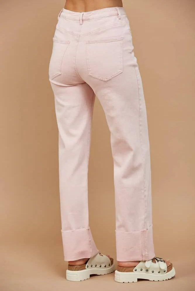 WISTERIA LANE Wisteria Lane - Pink Sands Straight-Leg Cuffed Denim - Jeans