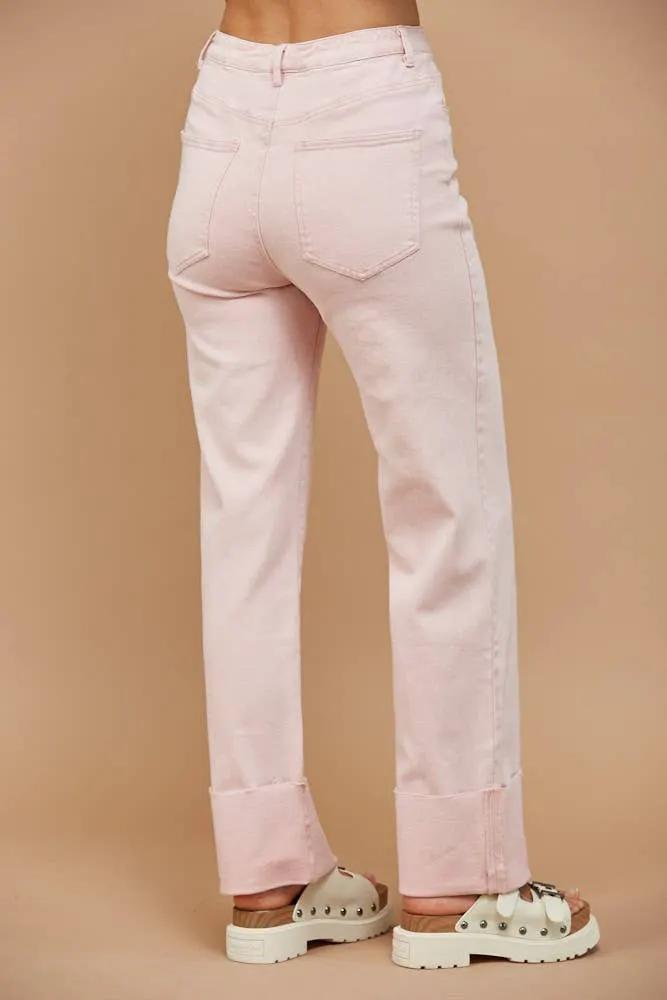 WISTERIA LANE Wisteria Lane - Pink Sands Straight-Leg Cuffed Denim - Jeans