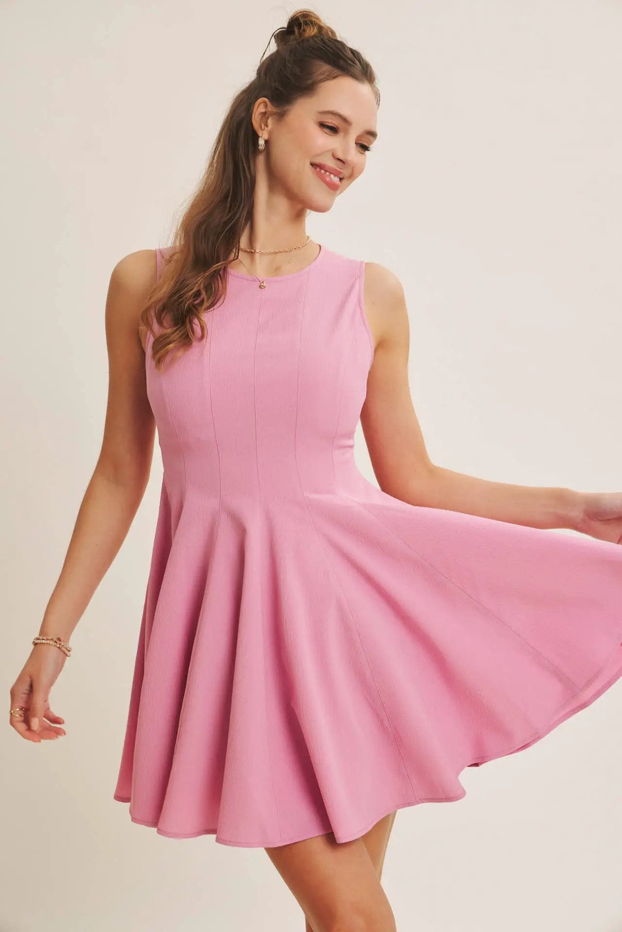 in february The Celebration Ready Fit And Flare Mini Dress: Orchid Pink - Dresses