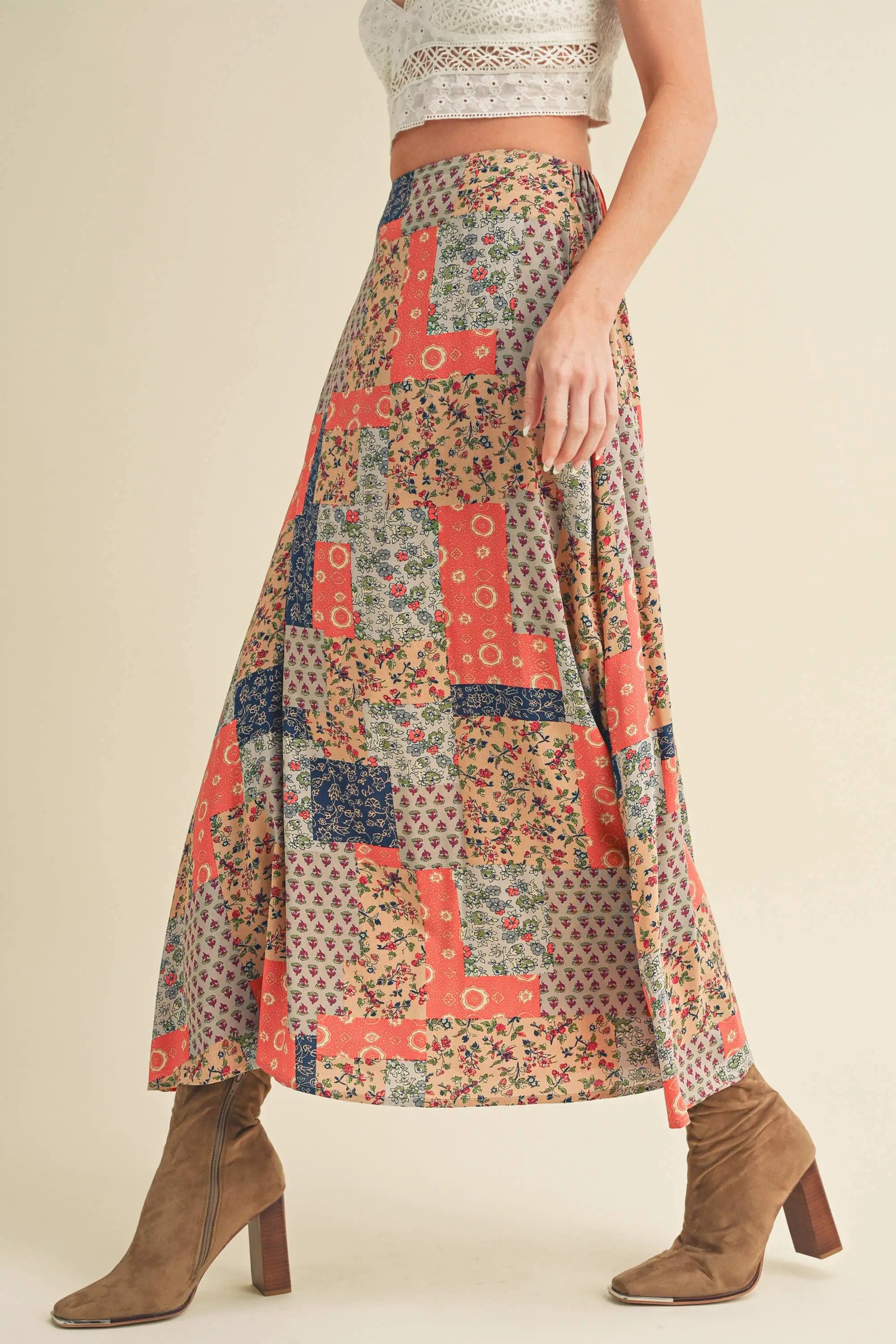 AEMI + CO AEMI + CO - Bradyn Print Skirt: Tan/Orange - Skirts