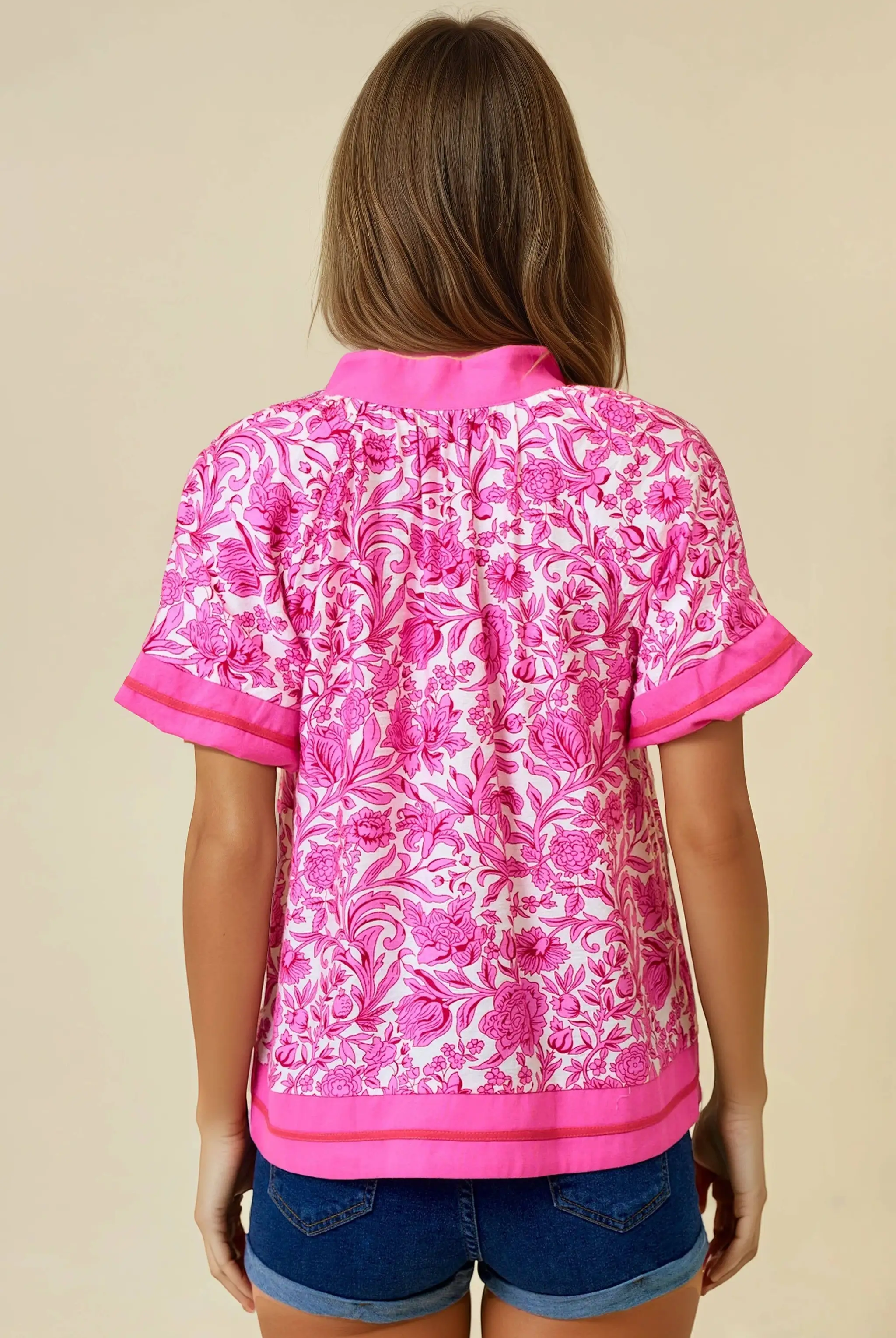 Doe and Rae The Petal Parade Contrast Floral Top - Blouses