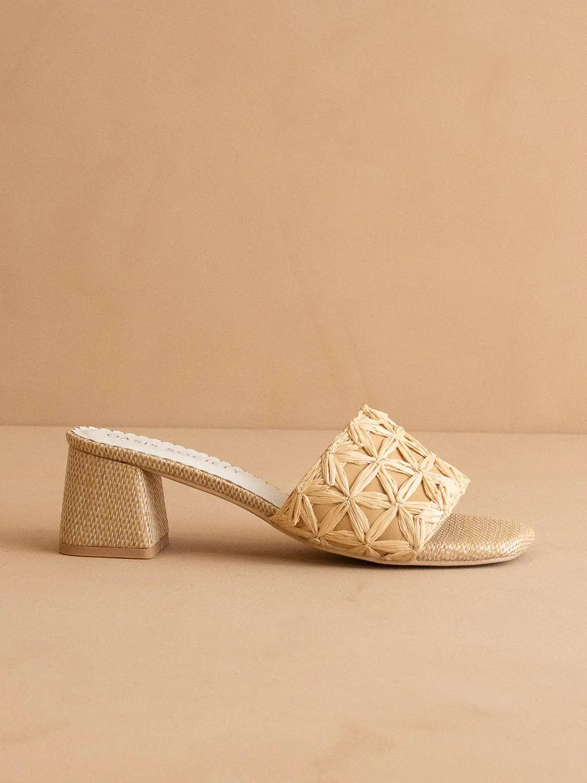 OASIS SOCIETY The Winona Natural Woven Raffia Block Heel - Heels