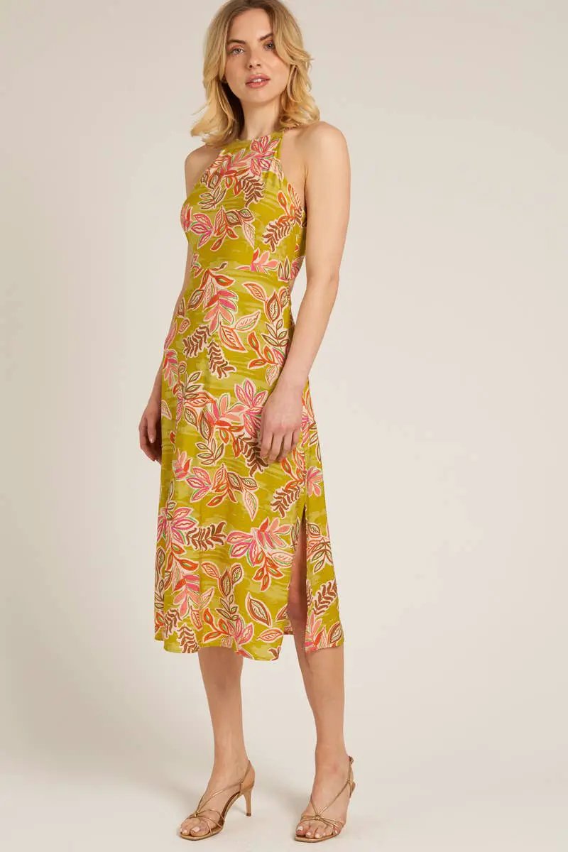 En Crème En Crème Lime Printed Halter Neck Lace-Up Back Midi Dress - Dresses halter neck lace-up back mini dress
