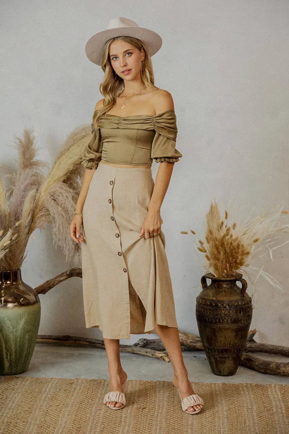 Endless Blu Endless Blu Sage Ruched Detail Off Shoulder Top - Clothing Tops