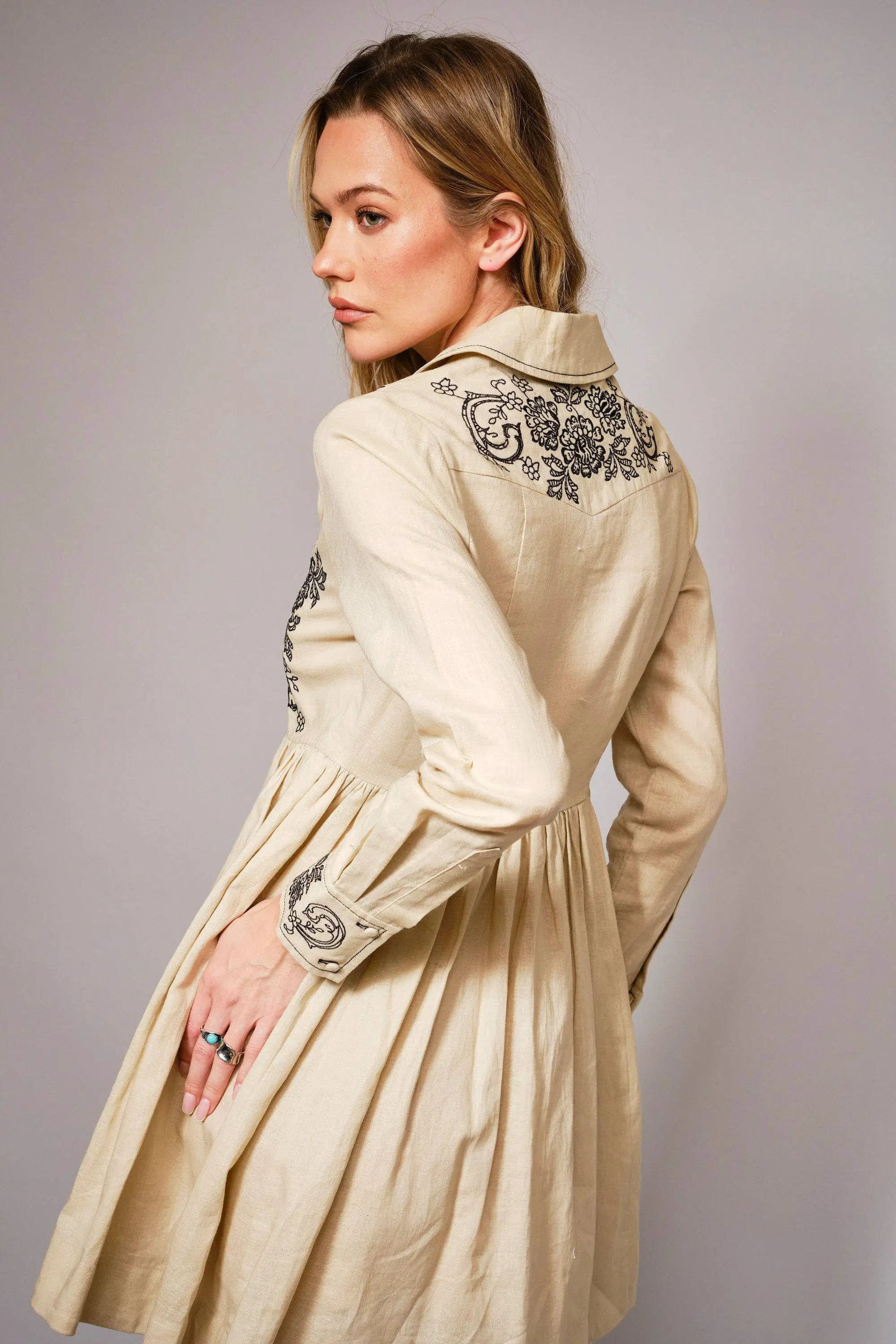 Blue B The Heirloom Bloom Linen Embroidered Flare Dress - Dresses dress