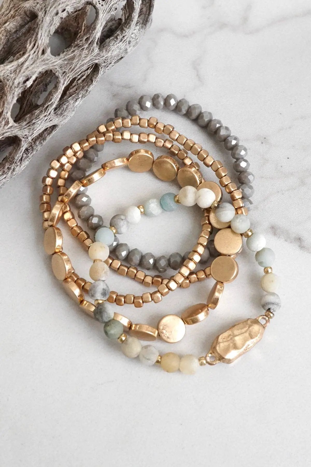 PennyLine inc The Boho Beaded Amazonite Stone Five Stack Bracelet Set - Jewelry boho beaded stack bracelet