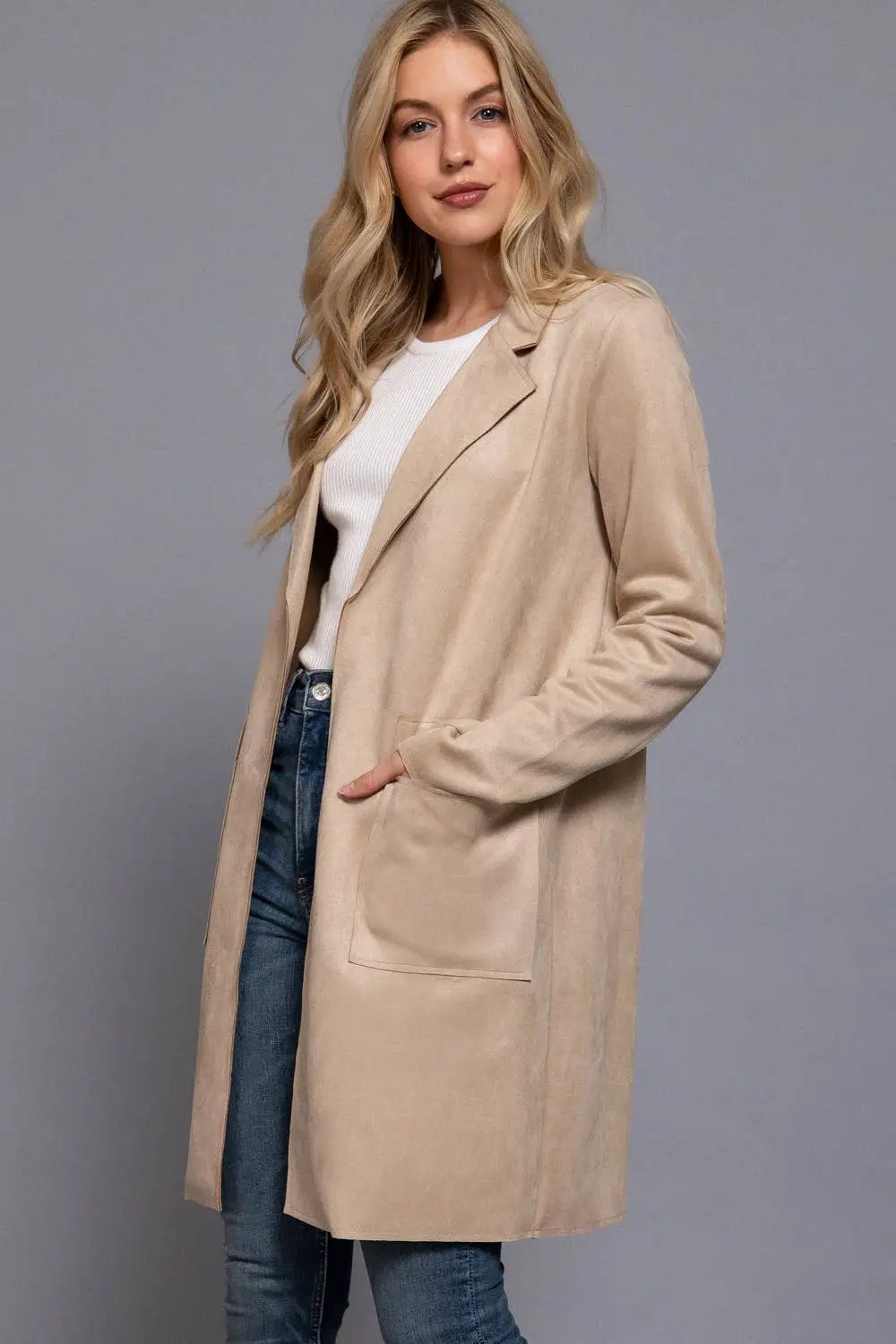 Active Basic | Active USA Active Basic | Active USA - Long Sleeve Open Front Faux Suede Jacket - Coats & Jackets