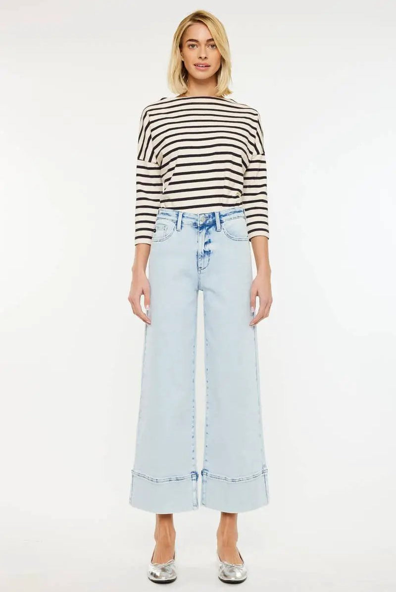KanCan KanCan Kassie High Rise Cropped Wide Leg Acid Wash Denim Jeans - Jeans KANCAN JEANS