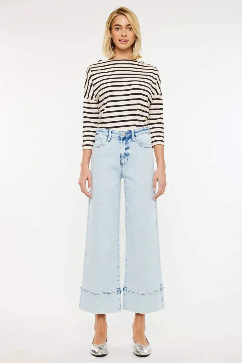 KanCan KanCan Kassie High Rise Cropped Wide Leg Acid Wash Denim Jeans - Jeans KANCAN JEANS