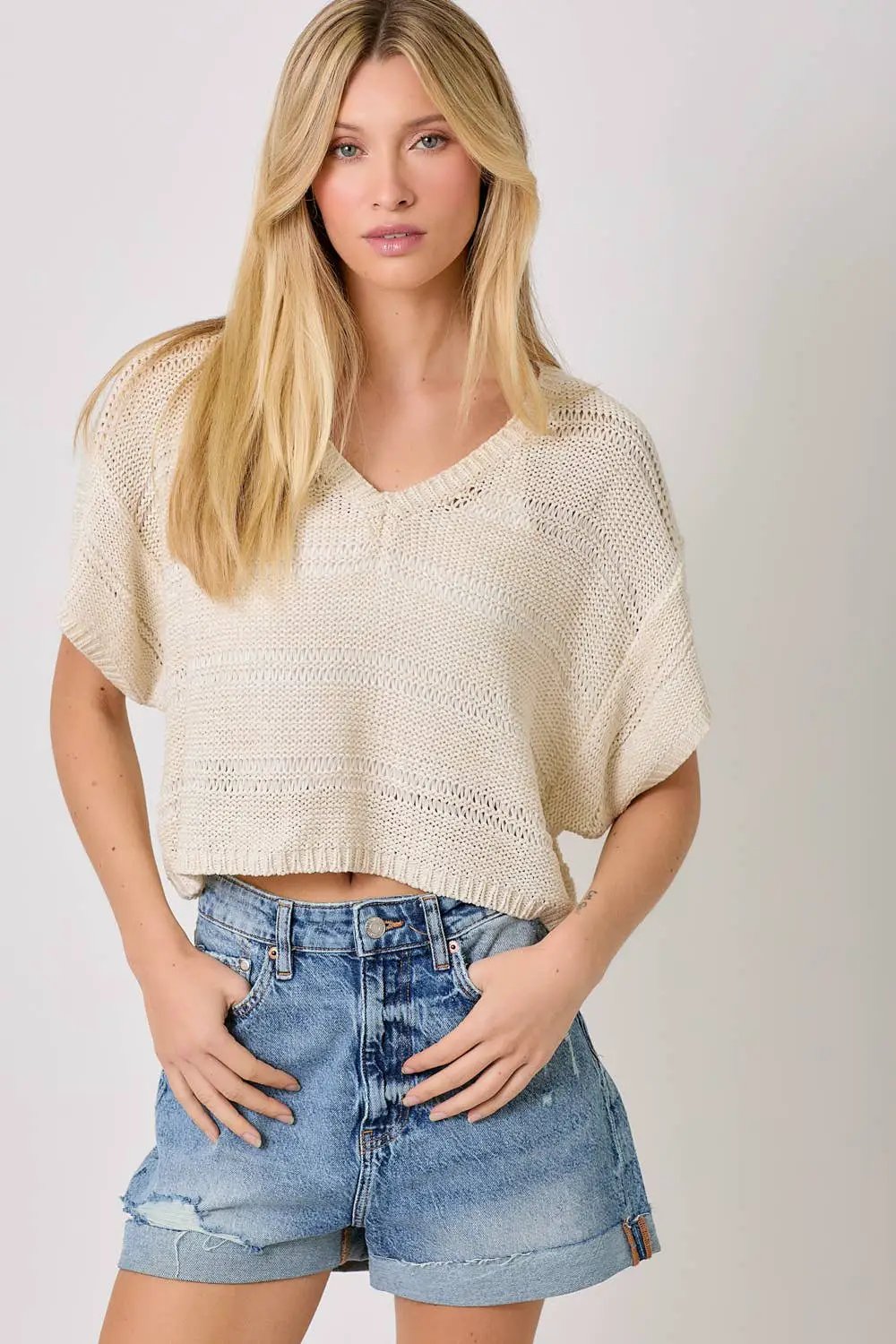 Mystree Mystree - Pistachio Melange Relaxed Sweater - Sweaters