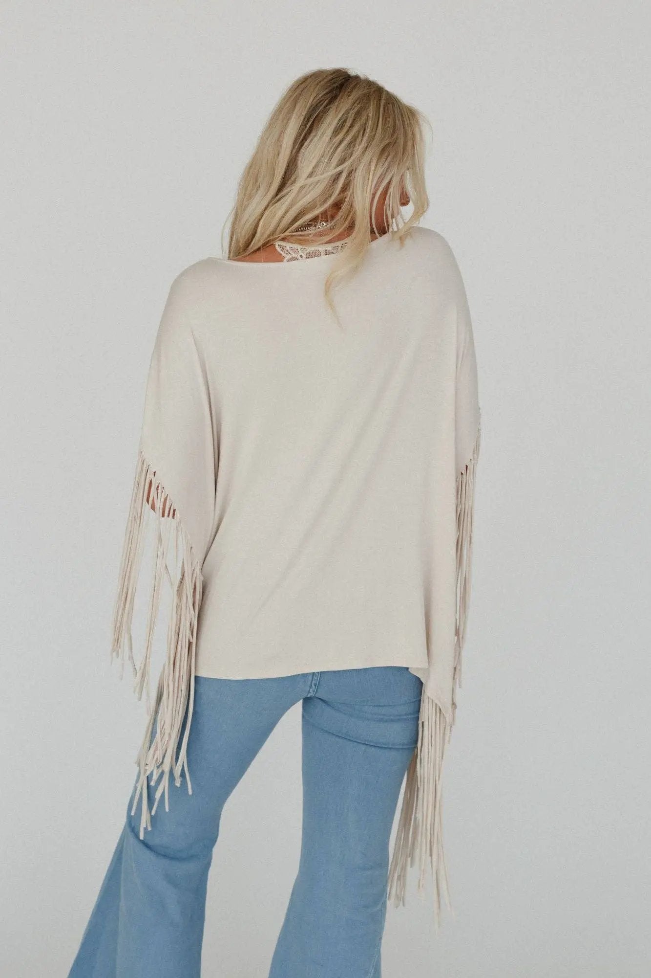 Three Bird Nest Three Bird Nest - Western Showstopper Fringe Top: Cream - Blouses tops-blouses