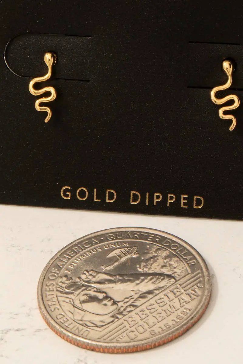 Fame Accessories Gold Dipped Mini Snake Post Stud Earrings -