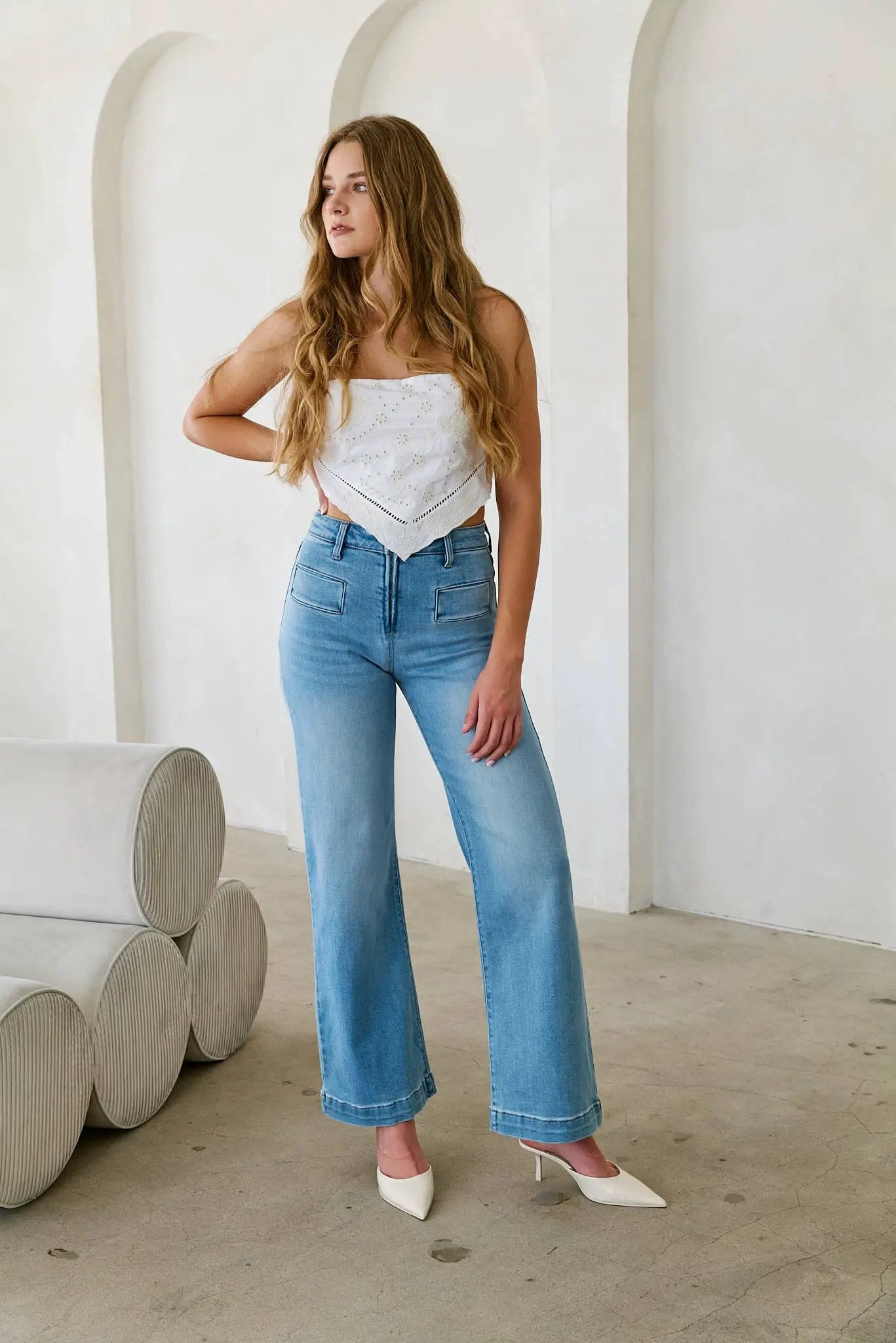 ARTEMIS VINTAGE Artemis Vintage Eco Fabric High Rise Front Pocket Holly Flare Jeans - Jeans