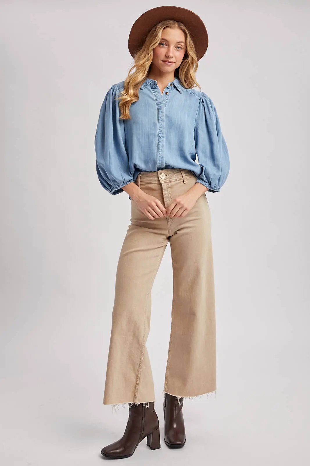 Bluivy The Chambray Ballon Sleeve Button-Up - Blouses