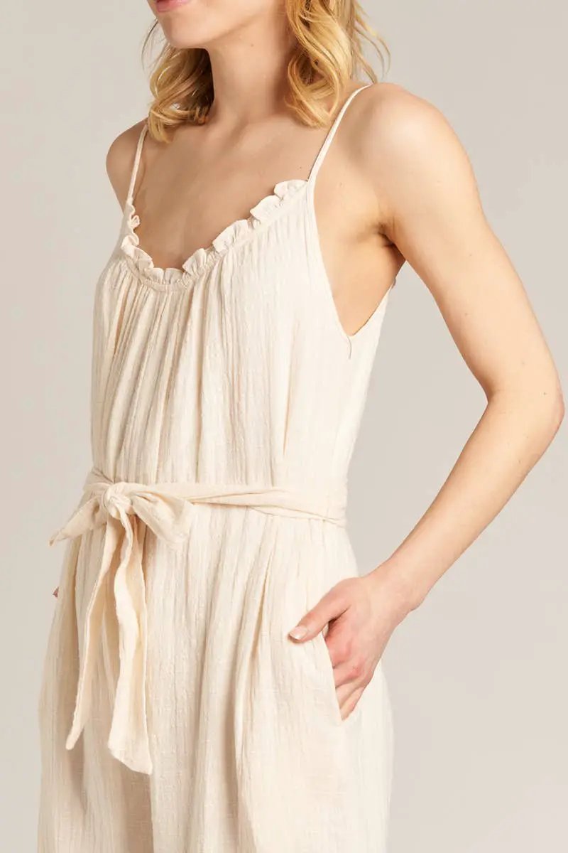 En Crème En Crème Cream Sleeveless Belted Jumpsuit - One-Pieces cream belted jumpsuit
