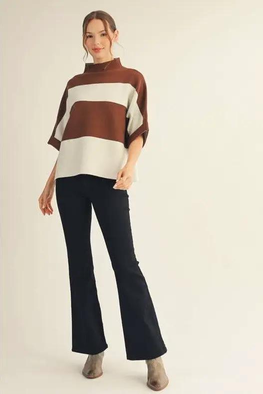 STYLE USA STYLE USA - Cocoa Cream Stripe Relaxed Sweater Top - Sweaters sweater