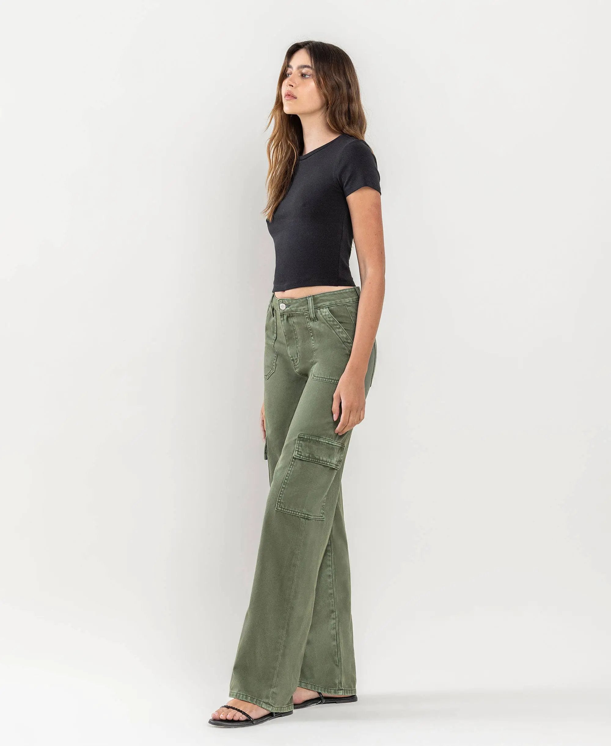 VERVET by FLYING MONKEY Vervet High Rise Utility Cargo Wide Leg Jeans - Jeans
