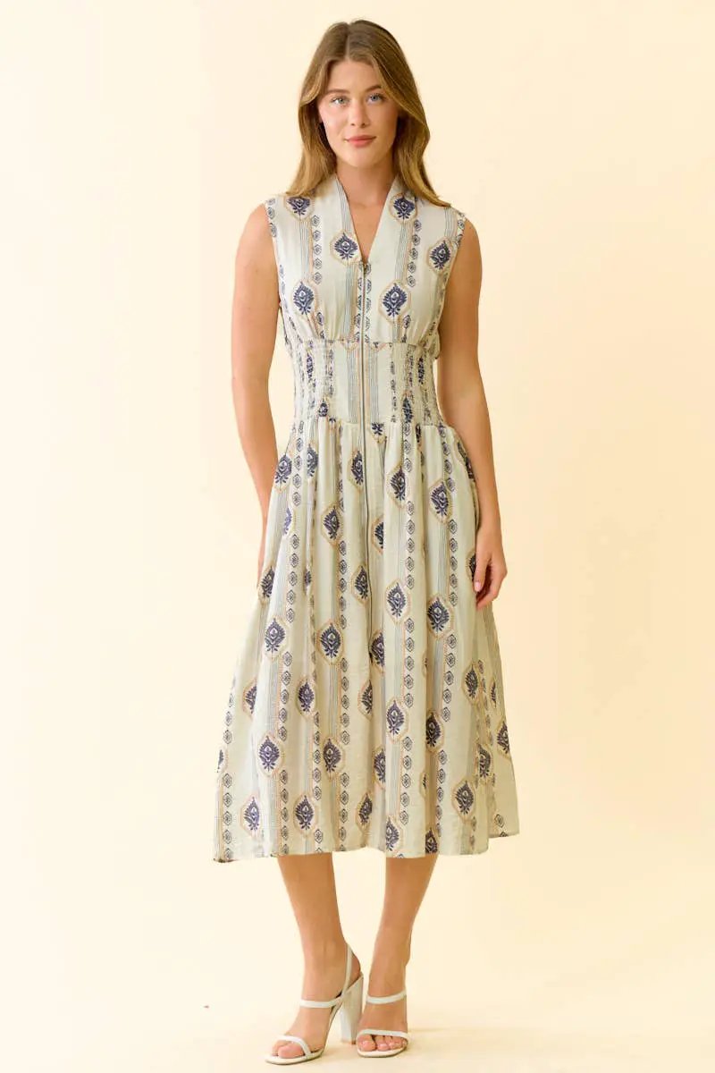 Doe and Rae The Meadowline Botanical Zip Midi Dress - Dresses