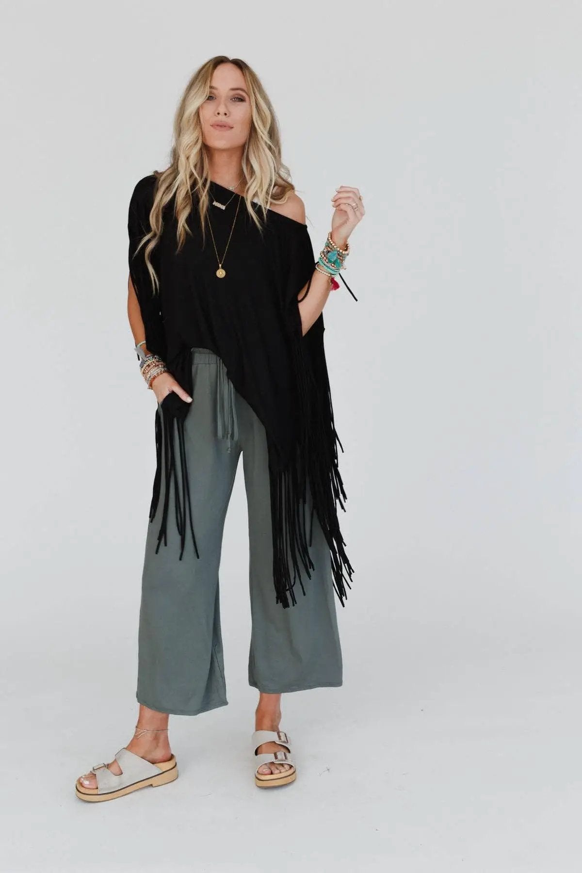 Three Bird Nest Three Bird Nest - Western Showstopper Fringe Top - Black - Blouses