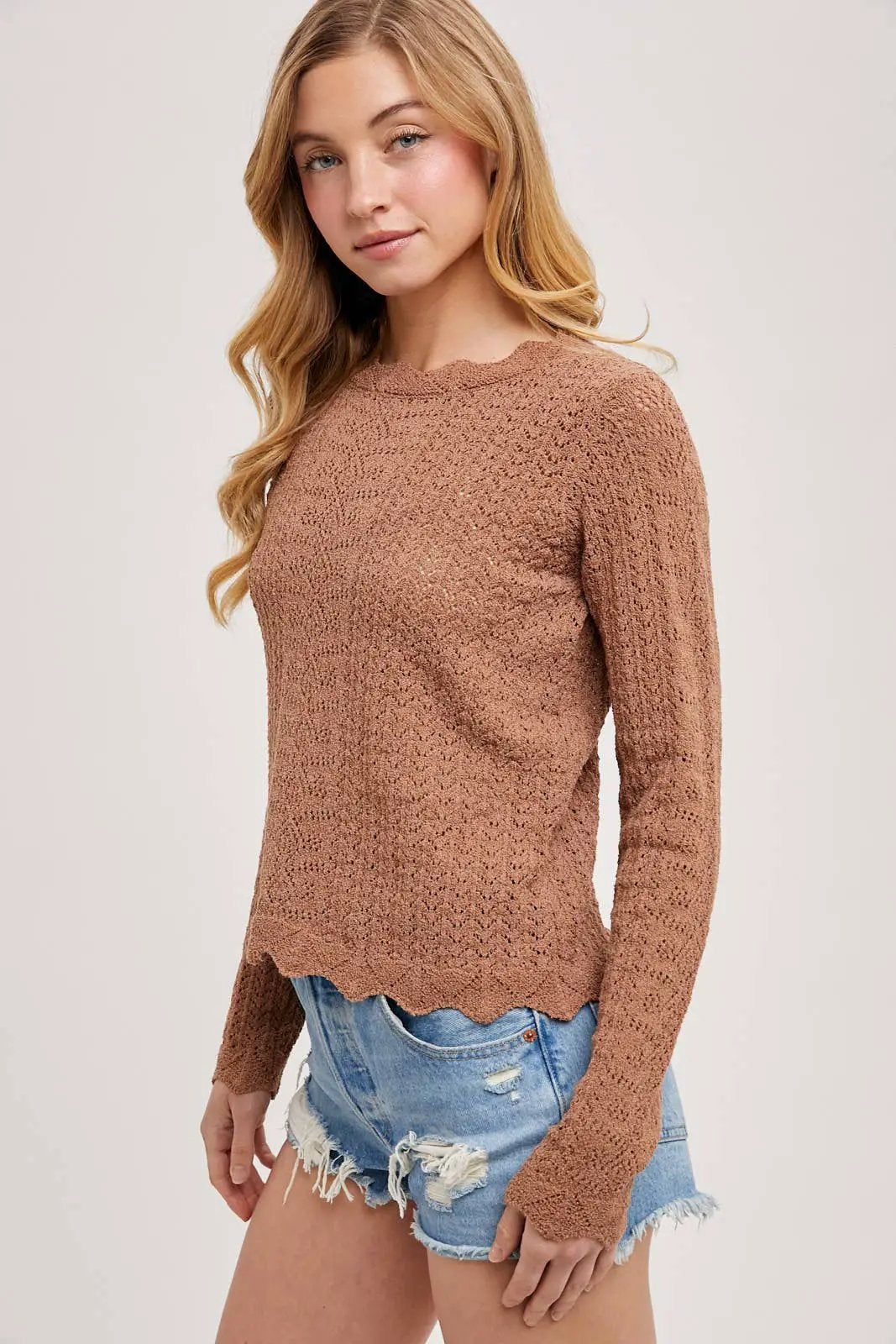 Bluivy The Desert Bloom Pointelle Open-Knit Top - Sweaters