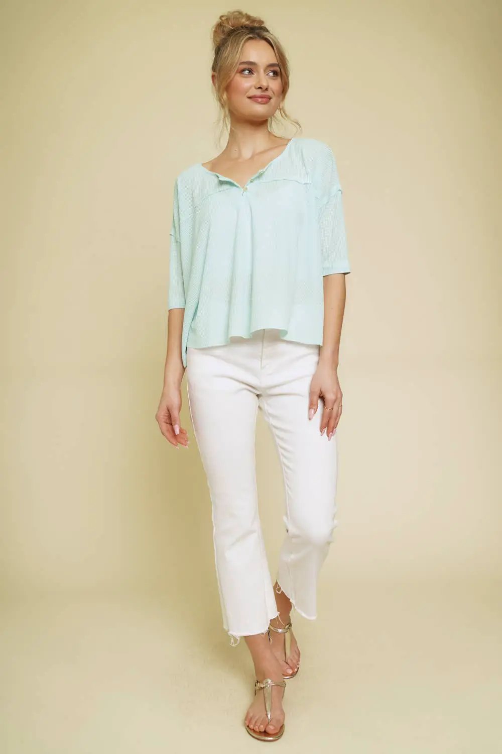 Mystree Mystree - Easy Does It Oversized Henley Top - Shirts