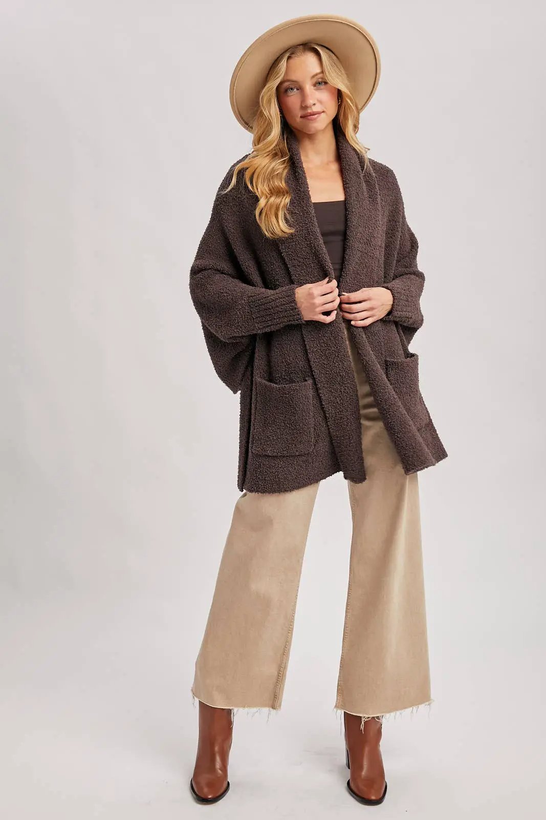 Bluivy Bluivy - Midnight Mocha Luxe Wrap Bouclé Cardigan - Cardigans