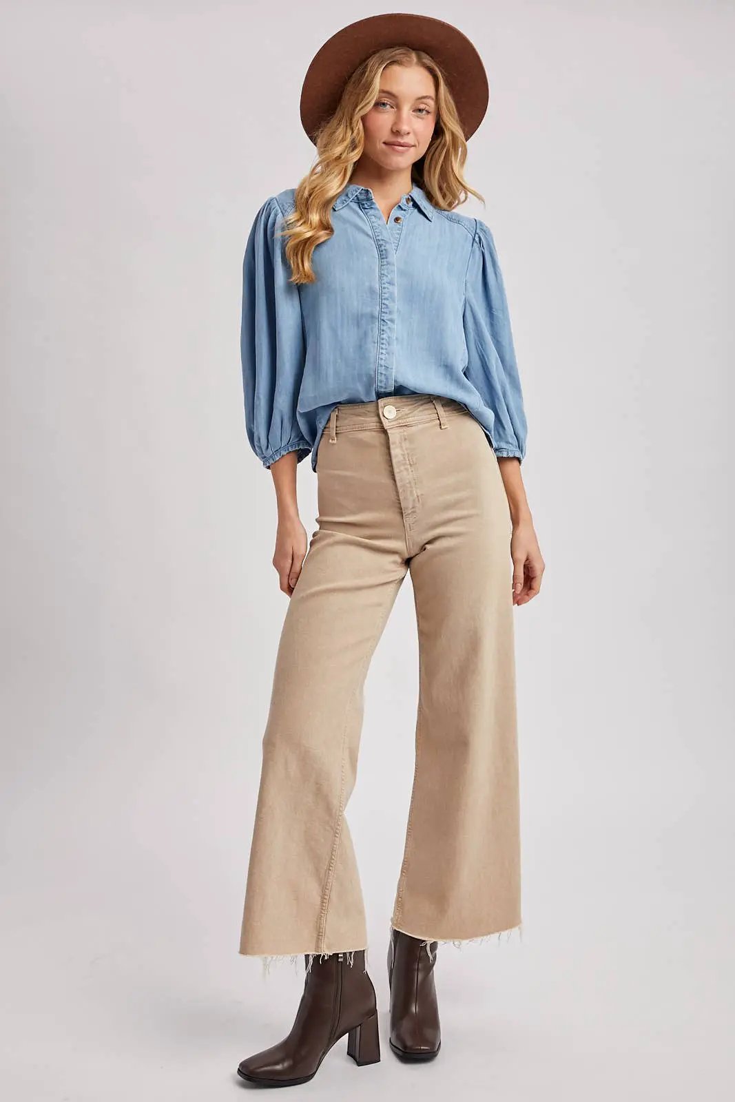 Bluivy The Chambray Ballon Sleeve Button-Up - Blouses