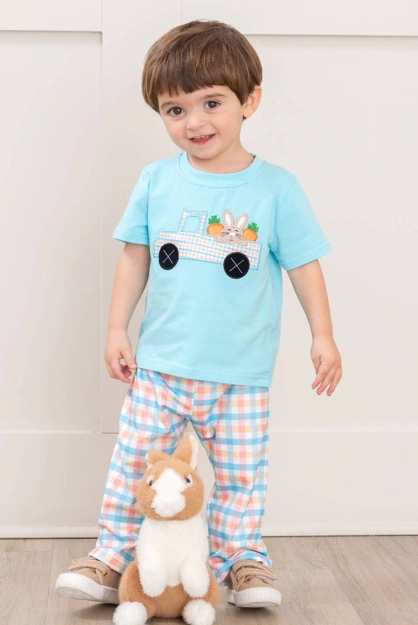 Marie Nicole Clothing The Bunny Carrot Delivery Embroidered Boy’s Play Set - Baby & Toddler Outfits