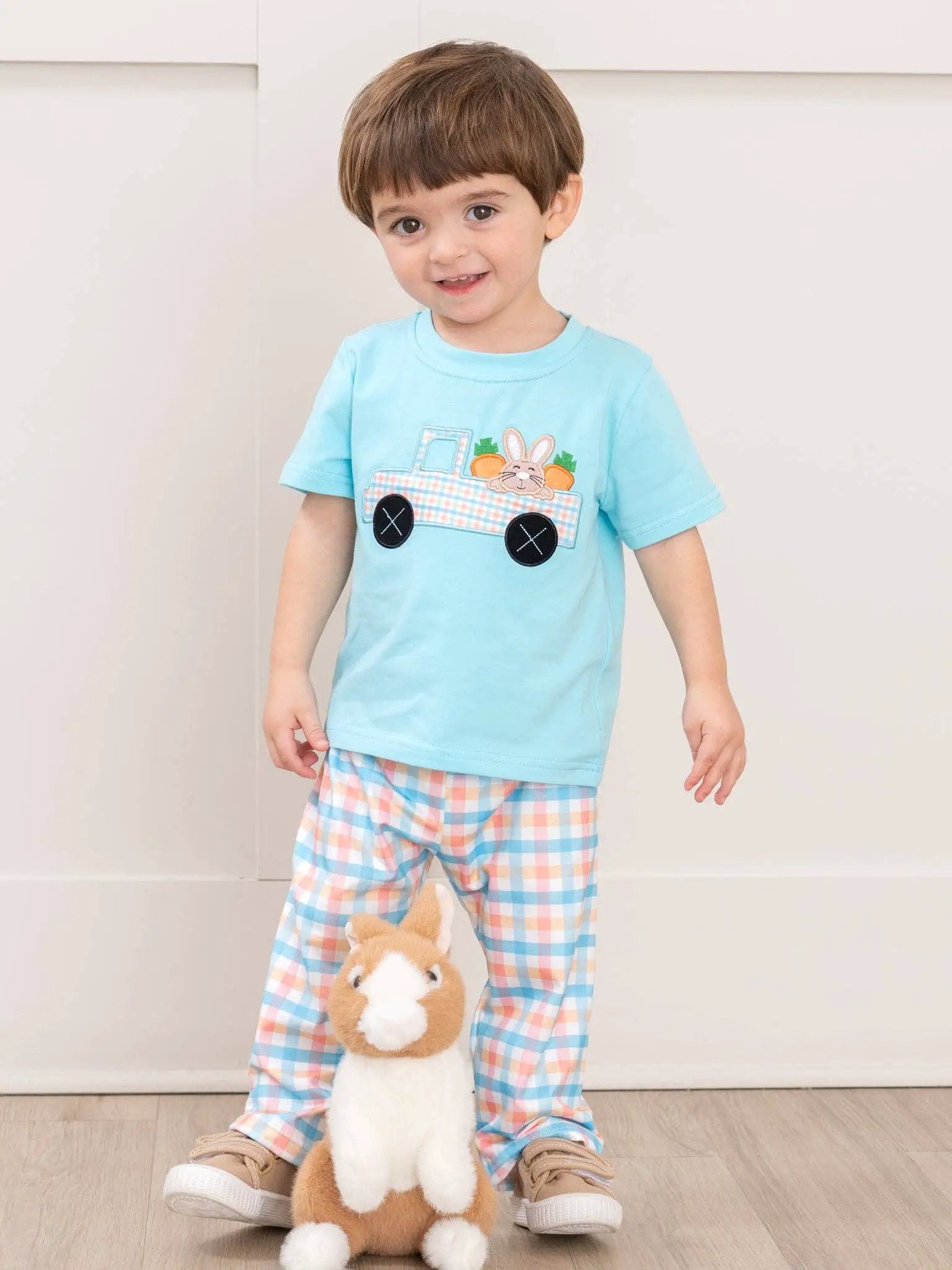 Marie Nicole Clothing The Bunny Carrot Delivery Embroidered Boy’s Play Set - Baby & Toddler Outfits
