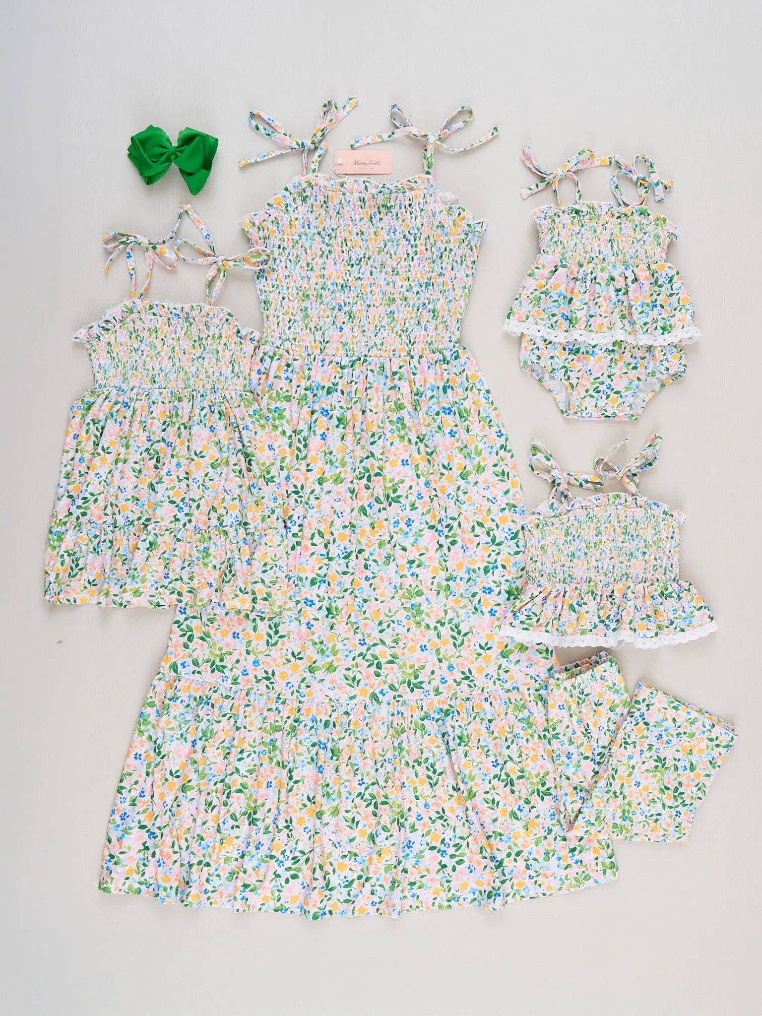 Marie Nicole Clothing Marie Nicole Clothing - Mom & Me Flowerfield Twirl Smocked Ruffle Dress - MOMMY - Dresses