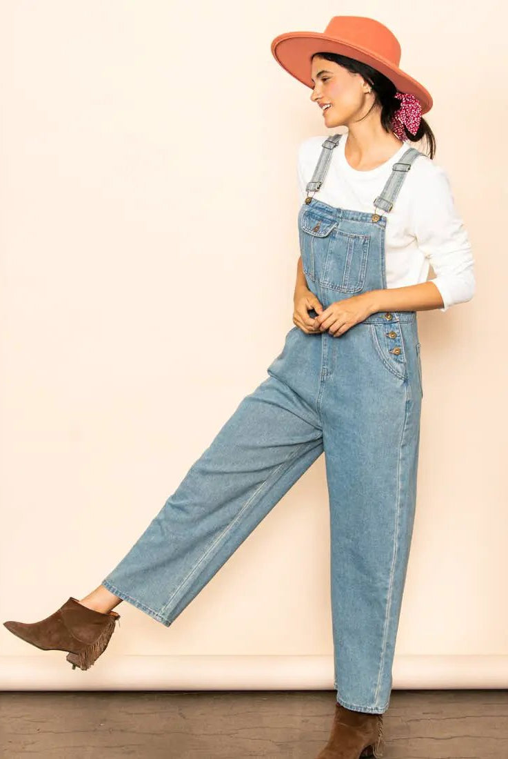 Elloh Collection Vintage Mom Fit Denim Overalls - One-Pieces