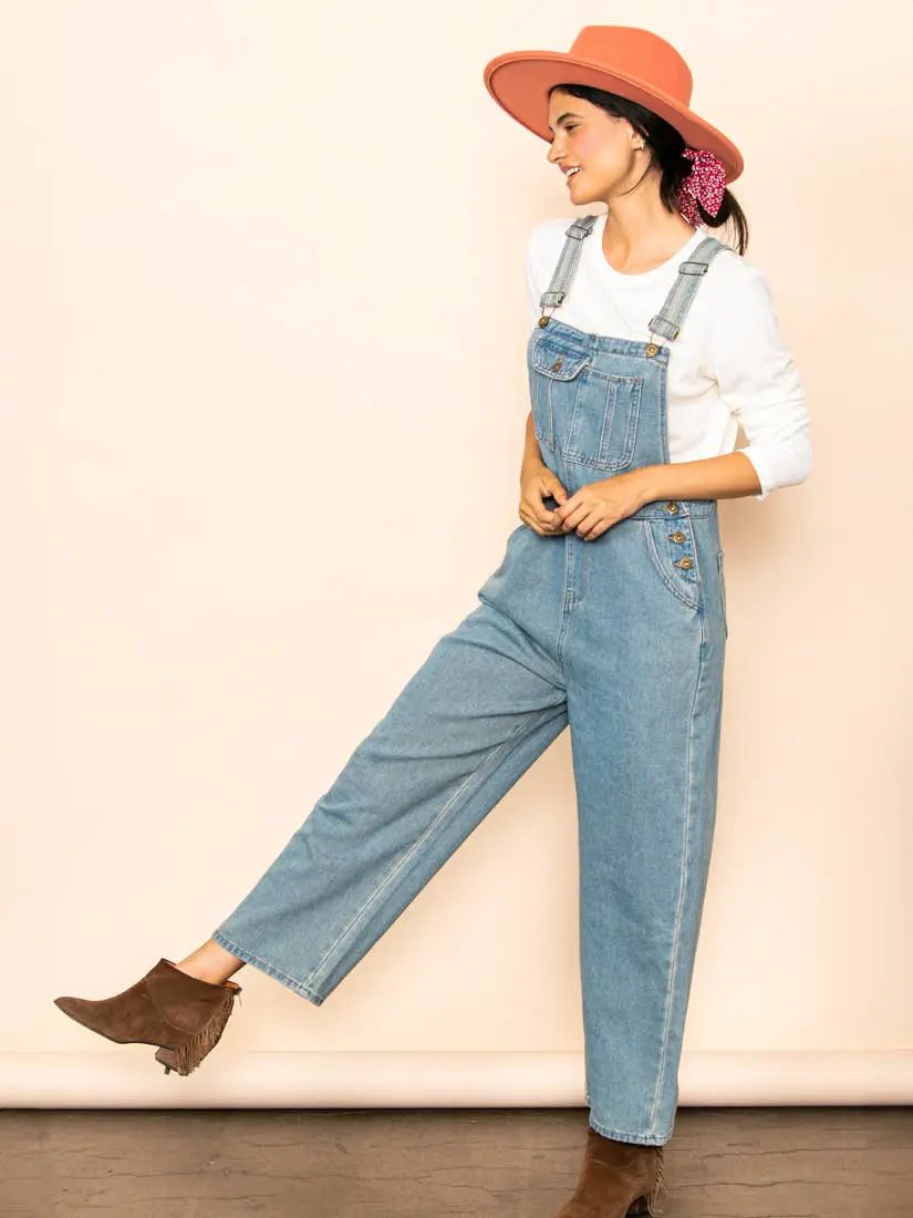 Elloh Collection Vintage Mom Fit Denim Overalls - One-Pieces