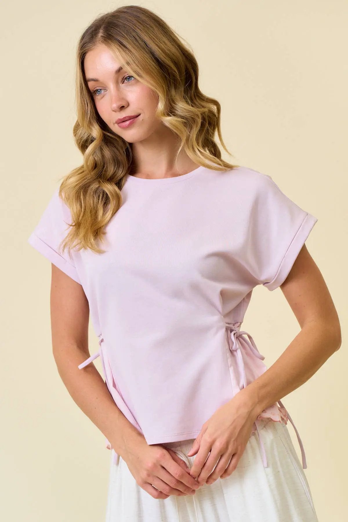 Doe and Rae The Lavender Lace Tie Peplum Top - Blouses