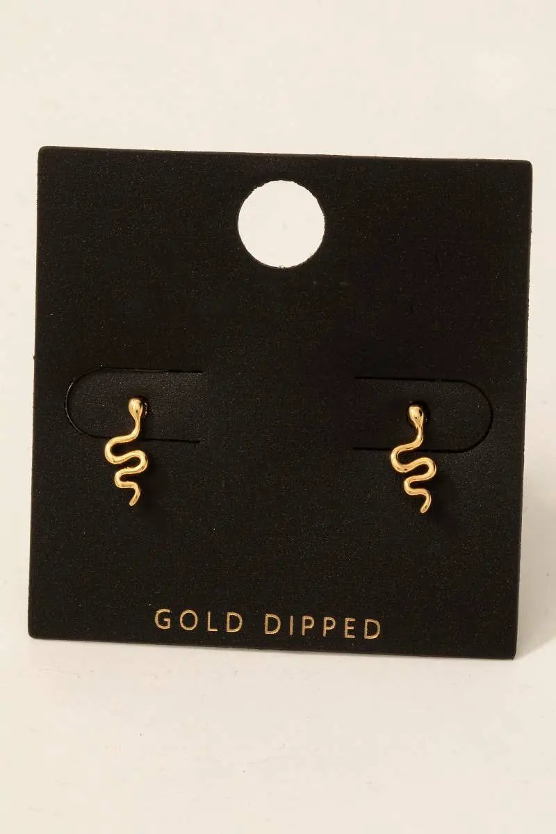 Fame Accessories Gold Dipped Mini Snake Post Stud Earrings -