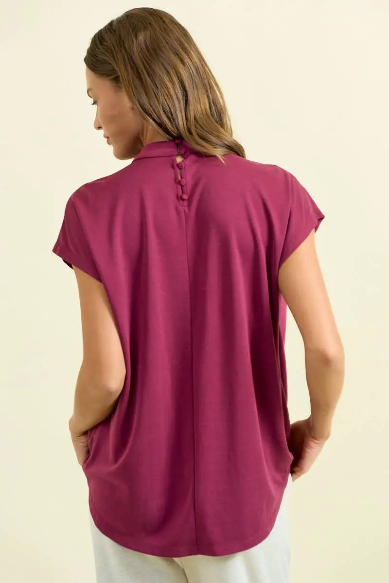 Doe and Rae The Velvet Current Draped Dolman Top – Burgundy - Blouses