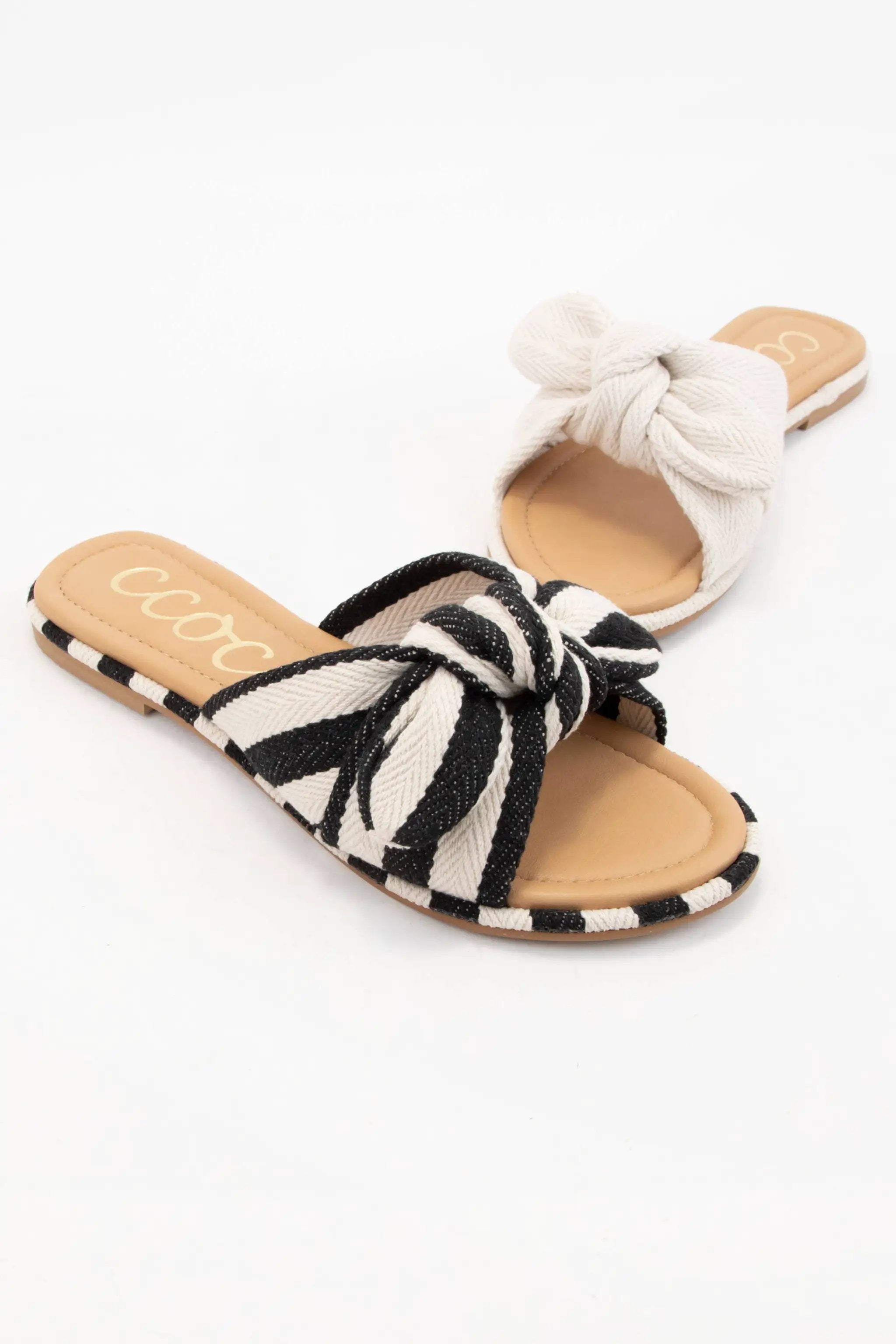 CCOCCI The Rachel Knotted Bow Slide Sandals: Black Stripe - Sandals