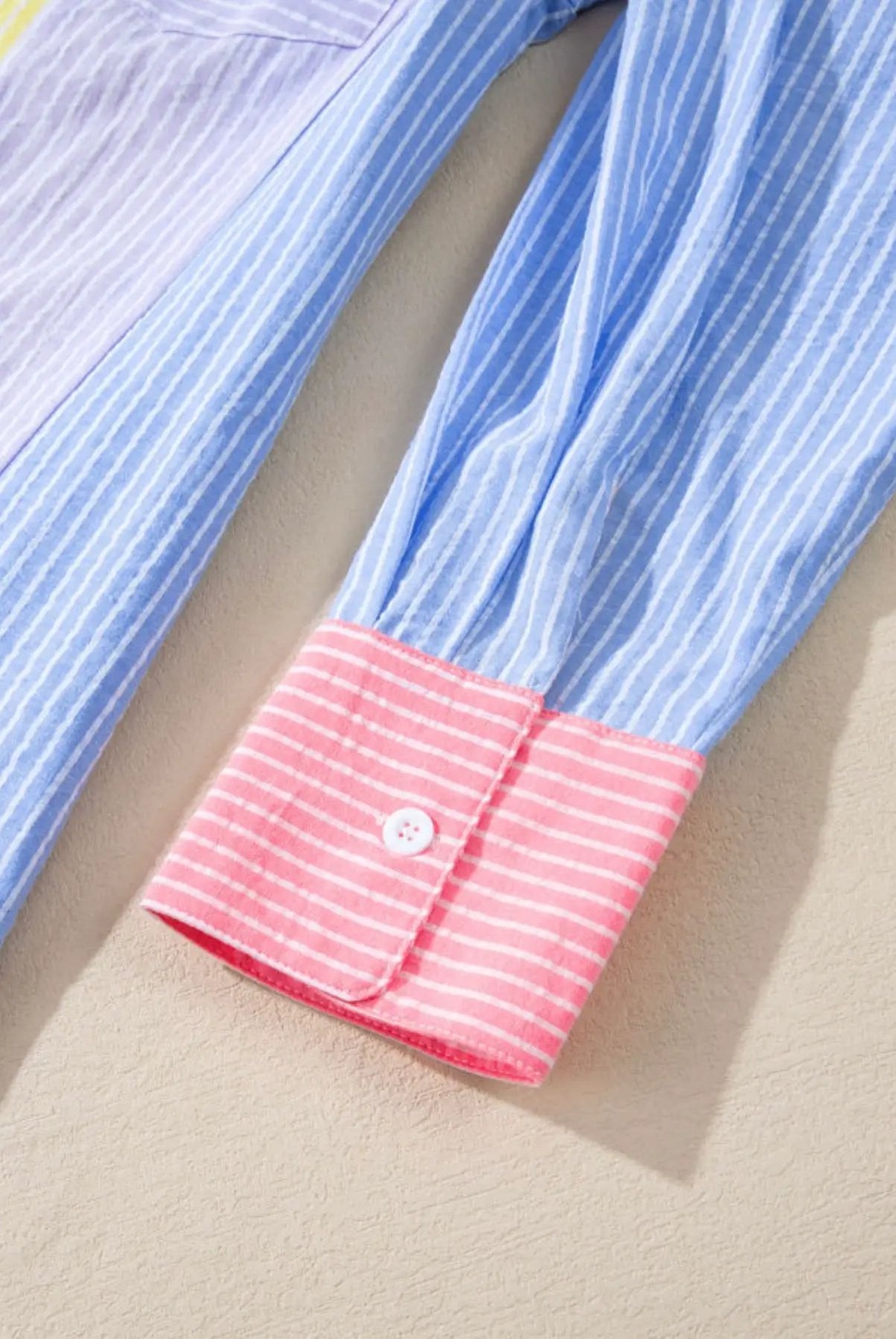 Grateful Threads Boutique Pink Stripe Color Block Chest Pocket Oversized Shirt - Shirts Pink Stripe Color Block Chest Pocket Oversized Shirt