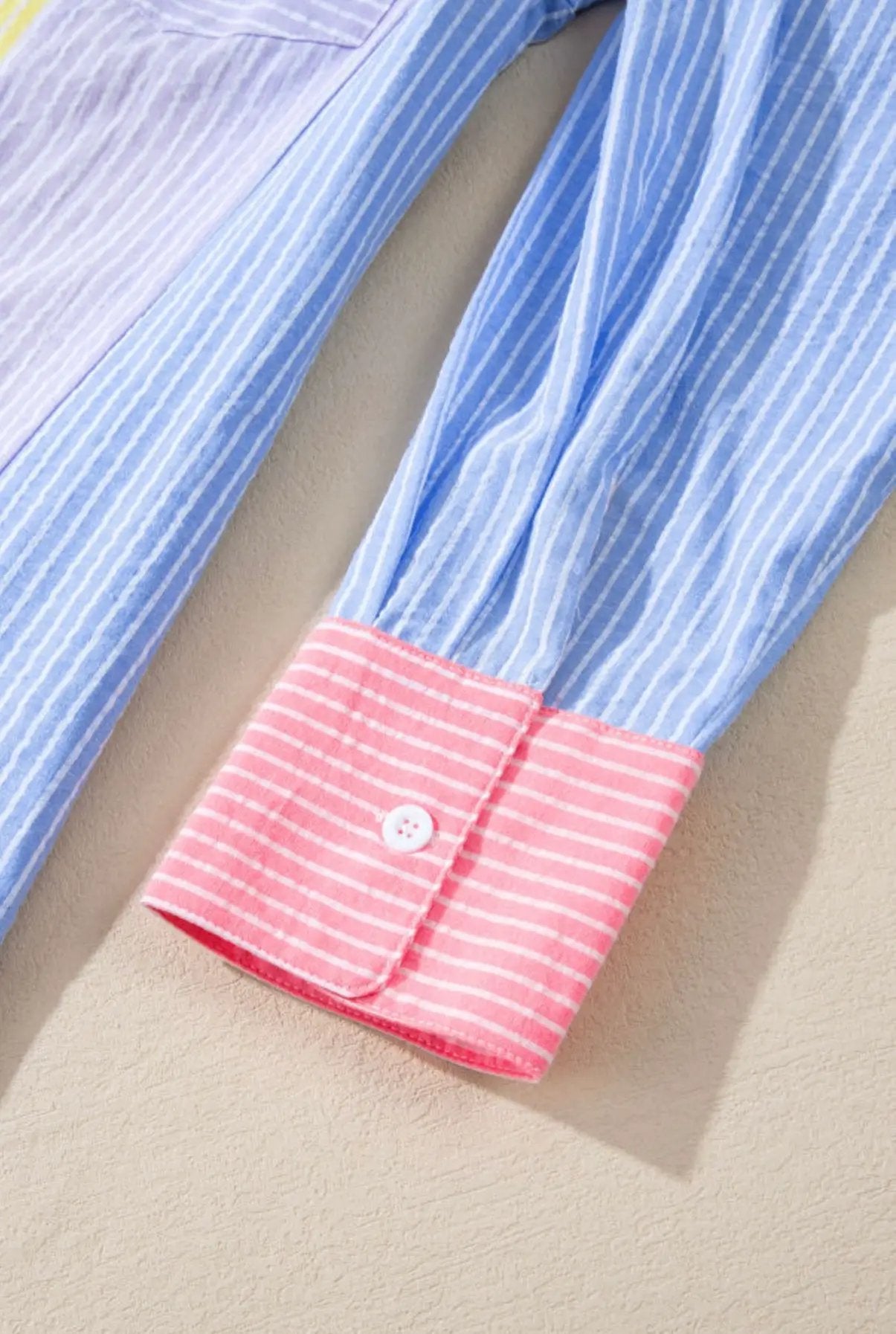 Grateful Threads Boutique Pink Stripe Color Block Chest Pocket Oversized Shirt - Shirts Pink Stripe Color Block Chest Pocket Oversized Shirt