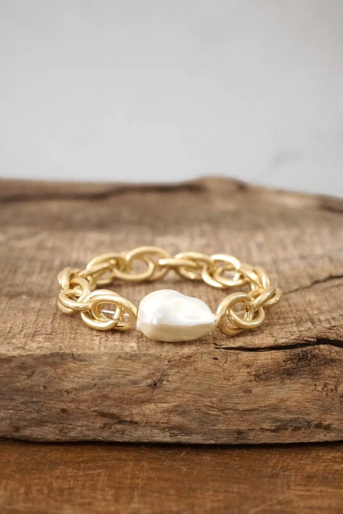 PennyLine inc The Golden Heirloom Pearl Chunky Chain Bracelet – Worn Gold - Bracelets