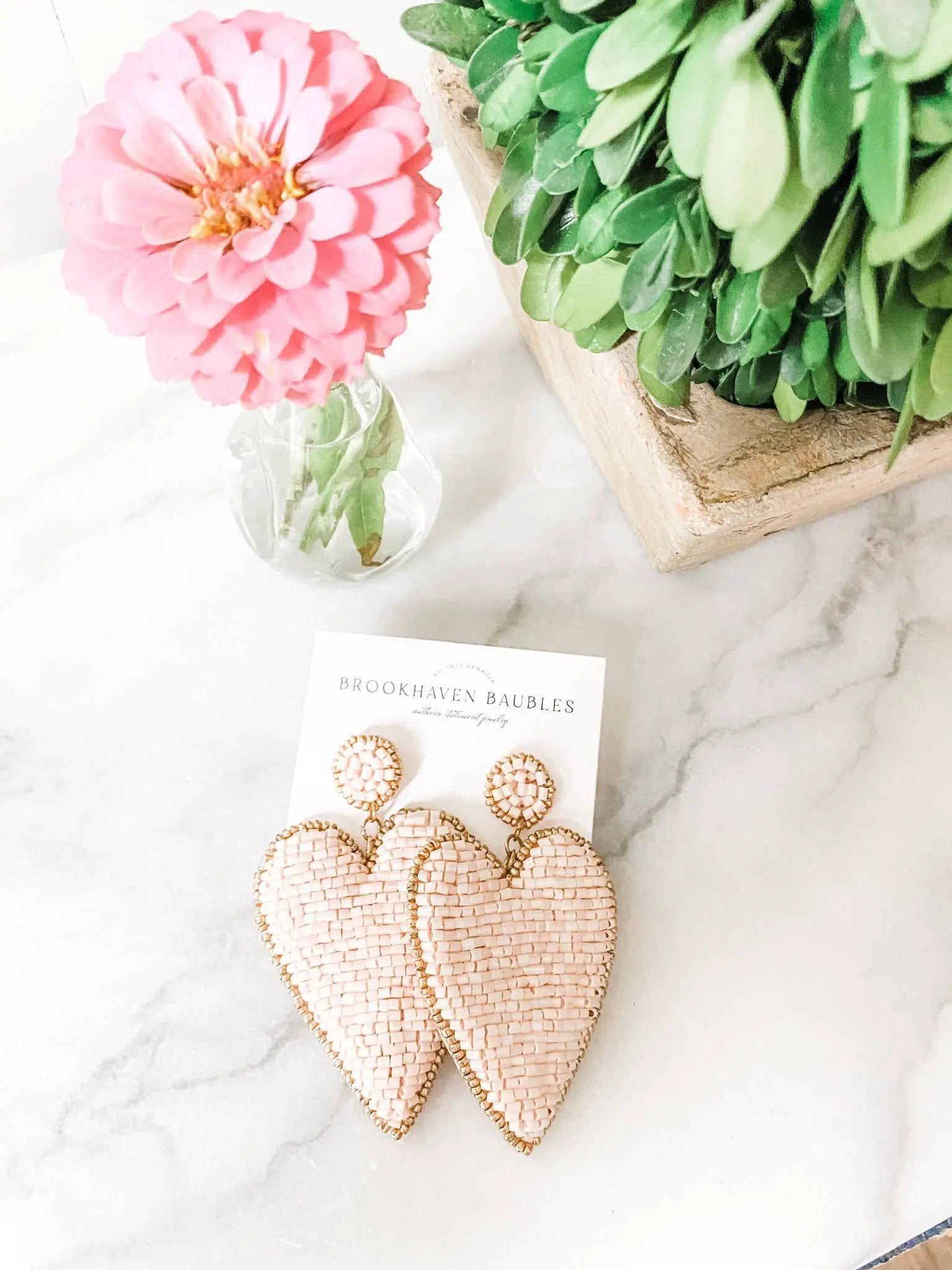 Brookhaven Baubles Light Pink Beaded Heart Earrings with Gold Accents - Earrings