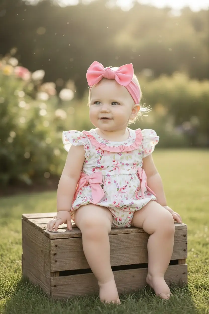 Kids Charm Online The Garden Party Bow Romper - Baby One-Pieces