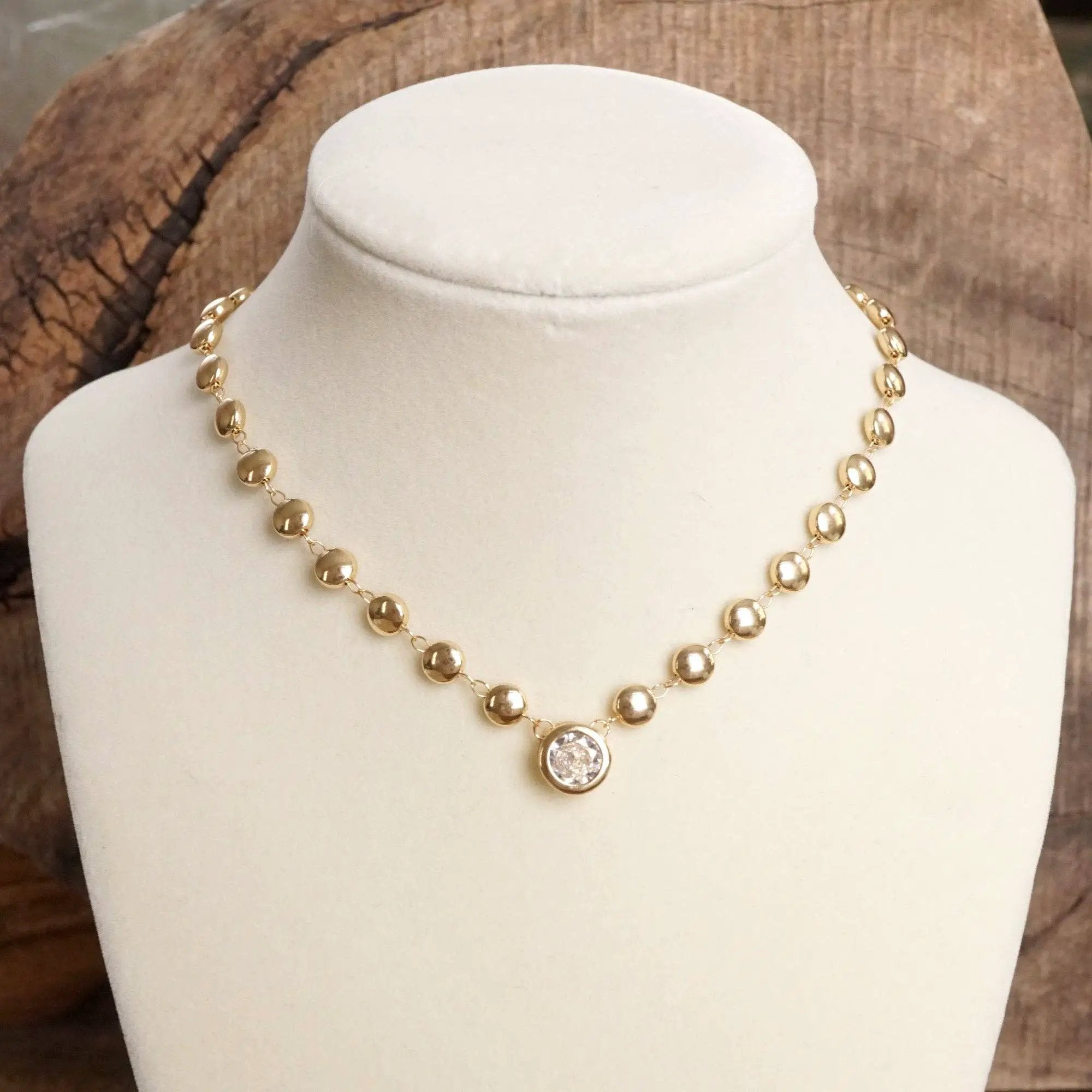 PennyLine inc The Gold Ball Chain Crystal Bezel Pendant Necklace - Jewelry pendant dot chain neckline necklace