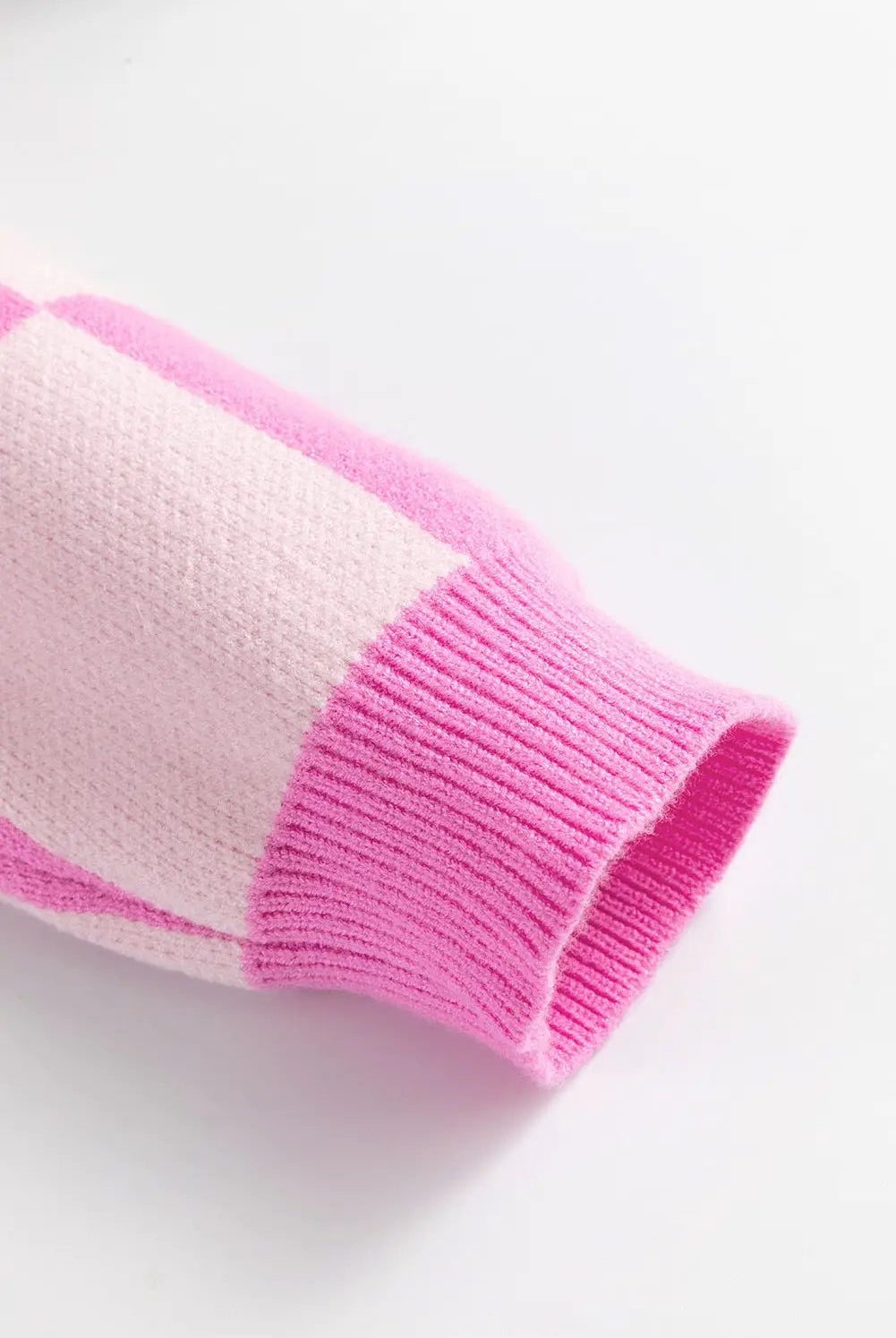 Grateful Threads Boutique Pink Checkerboard Half Button Collared Drop Shoulder Sweater - Sweaters Pink Checkerboard Half Button Collared Drop Shoulder Sweater