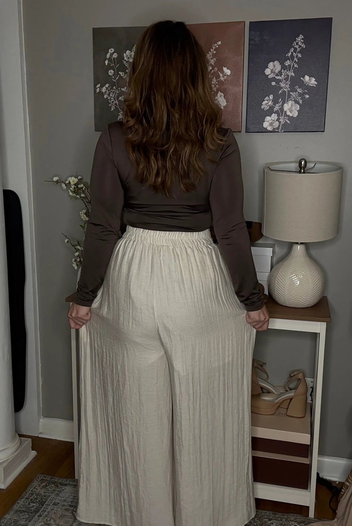Grateful Threads Boutique Beige Drawstring Waist Pleated Wide Leg Casual Pants - Pants drawstring waist wide leg pants